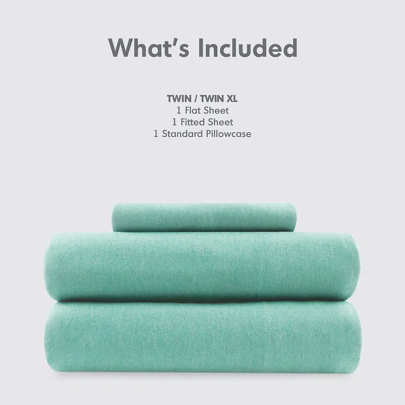  Ensemble de draps en tricot de coton toutes saisons, Ensemble de draps pour lit simple TG avec 1 taie d, Turquoise
