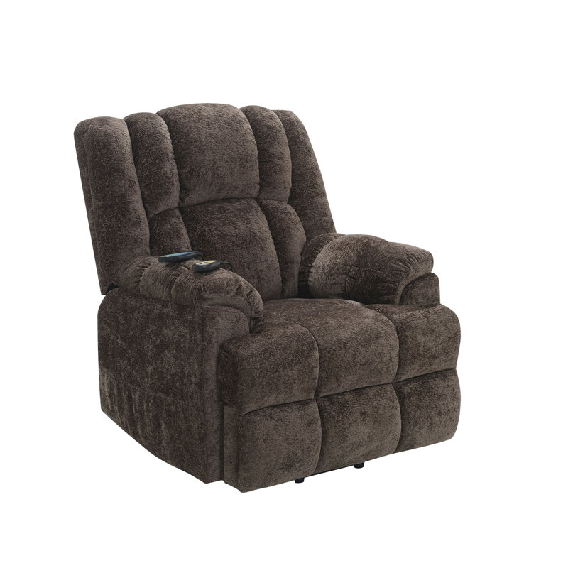 Fauteuil inclinable électrique brun en chenille avec fonction de levage, de chauffage et de massage