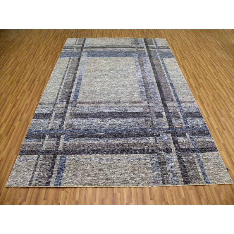 Tapis oriental rectangulaire gris en laine noué à la main 9 pi 0 po x 12 pi 1 po - MOA10279381