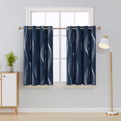 Spurgh Sliver Wave Foil Print Blackout Thermal Grommet Curtain Panels (Set of 2)