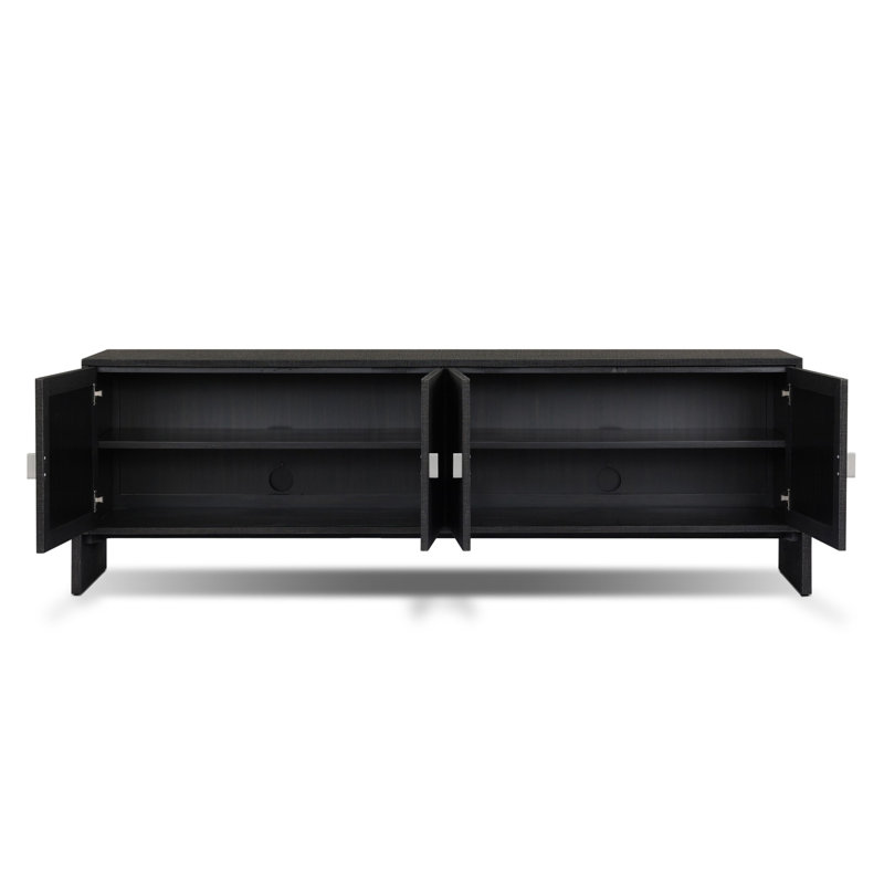 Cressida Media Console-Ivory Painted Linen, Black Linen