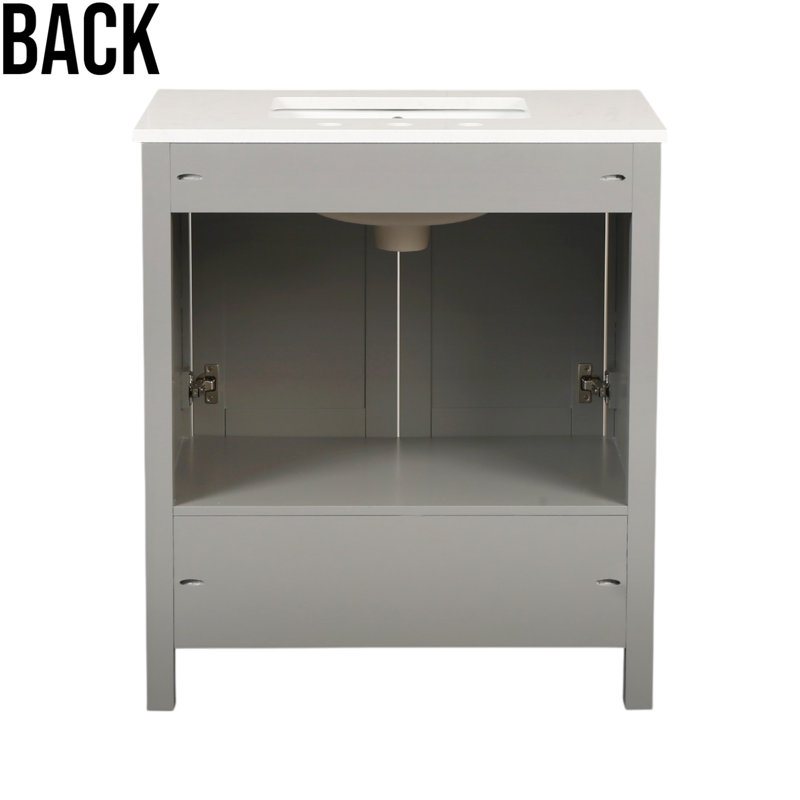 Meuble-lavabo simple autoportant de 30 po avec comptoir en marbre de Carrare Jewell, Gris