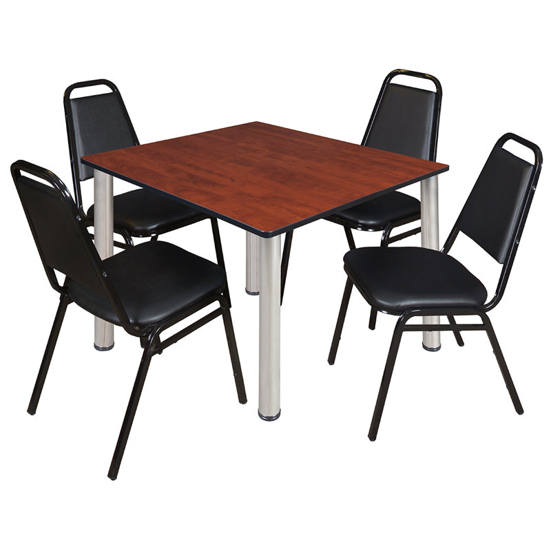 Plateau de table Kee Square, 4 chaises empilables, H 29 po x l 42 po x P 42 po, Cerisier, Chrome