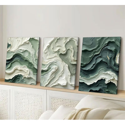 3 pièces abstrait texture toile art mural neutre vert et beige photos murales modernes minimalistes vert vague affiches impressions pour le salon chambre à coucher mobilier de bureau décoration