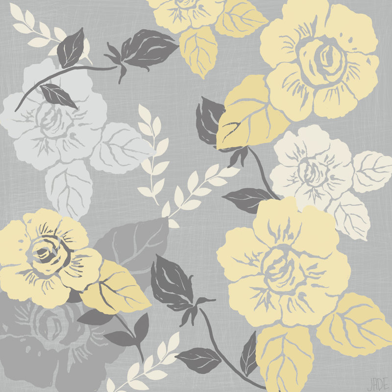 Roses jaunes sur fond gris II, H 36 po x l 36 po x P 1,25 po