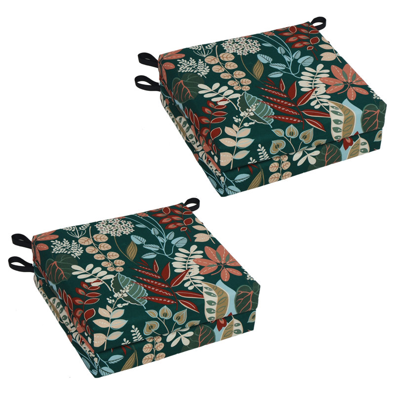 Square Outdoor Chair Cushions (Set Of 4), Green/Windcrest Spruce Floral, 20" W x 19" D