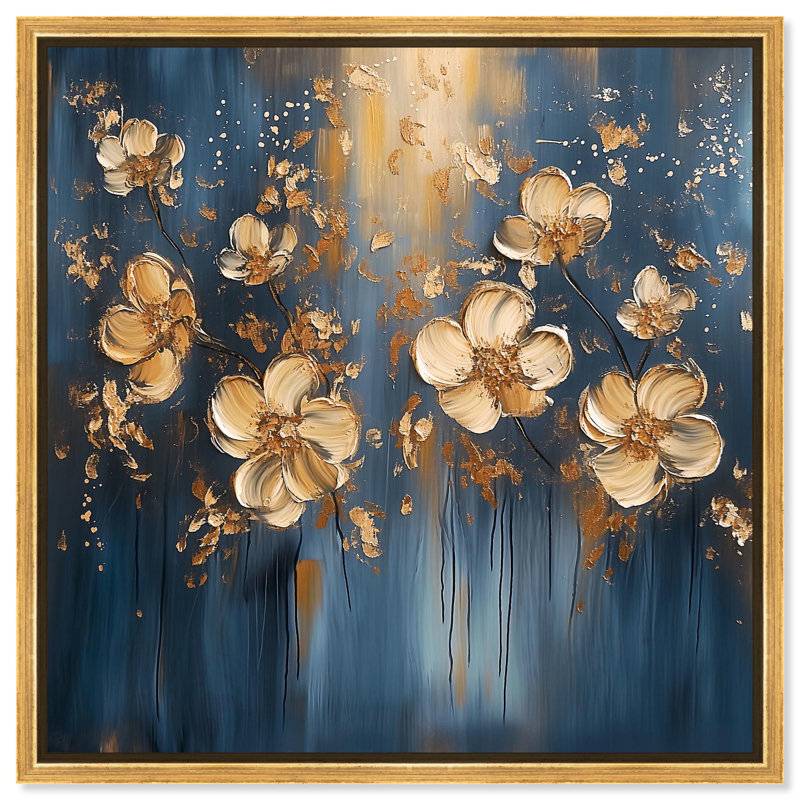 Art floral élégant sur toile luxueuse avec fleurs dorées par Art Remedy, H 41 po x l 41 po x P 1,8 po, Cadre flottant doré