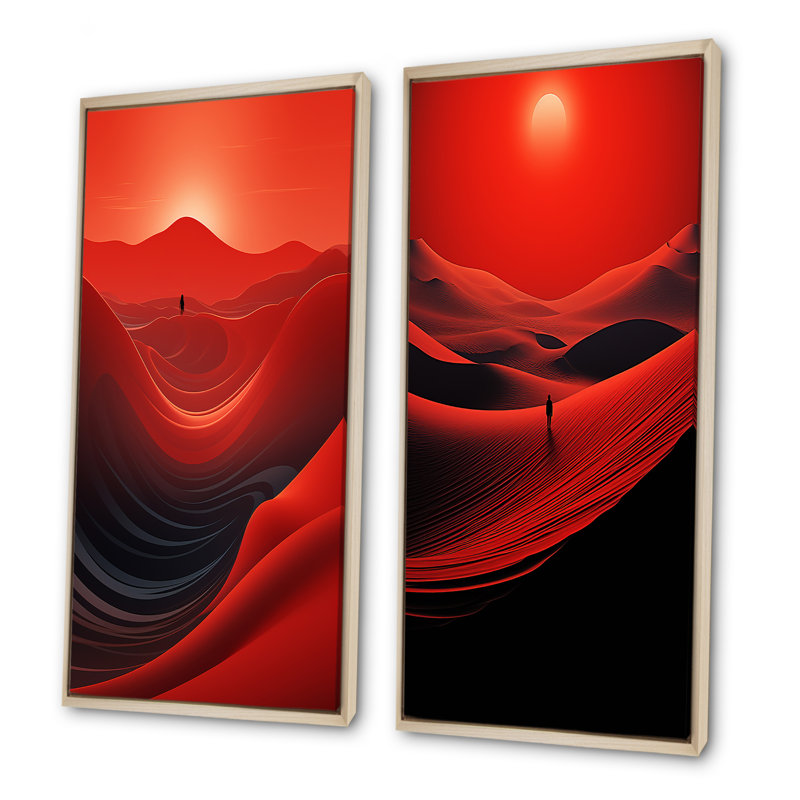 «Man Solitude In Red Arid Desert I», ensemble de 2 reproductions d'art sur toile, Encadrement brun, H 28 po x l 25 po