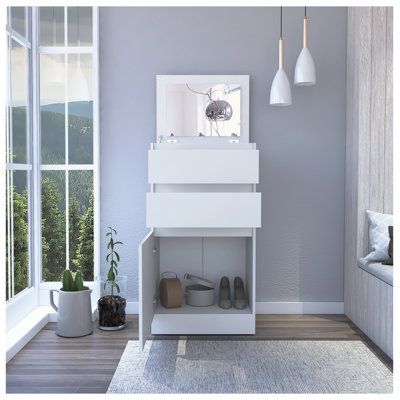 Commode H 43 po, armoire à bijoux, miroir, armoire à porte simple, deux tiroirs, blanc