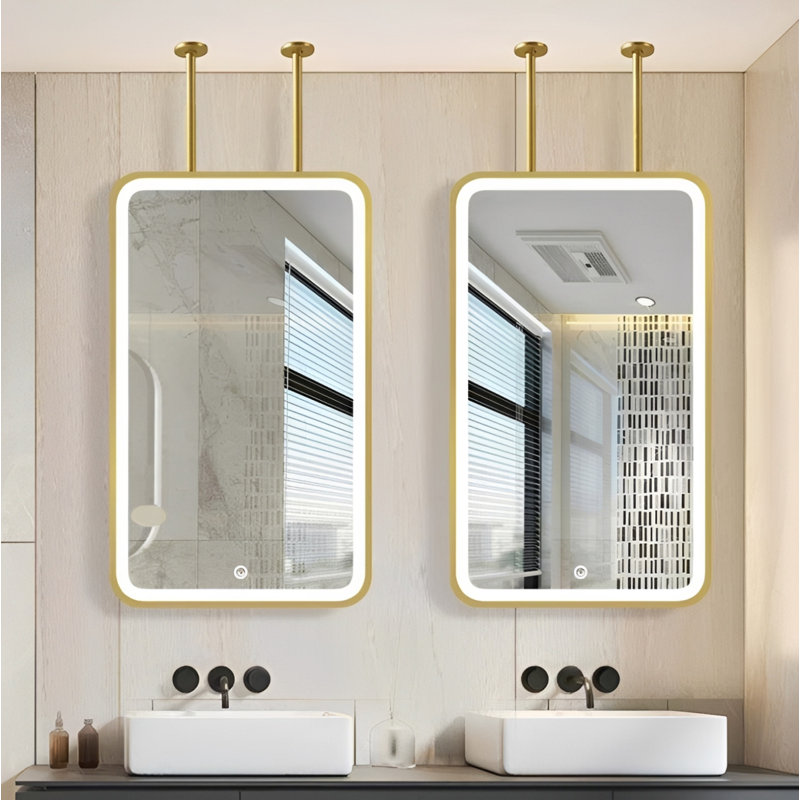 Brushed Gold Ceiling Suspended Vertical 1 Side LED Mirror 