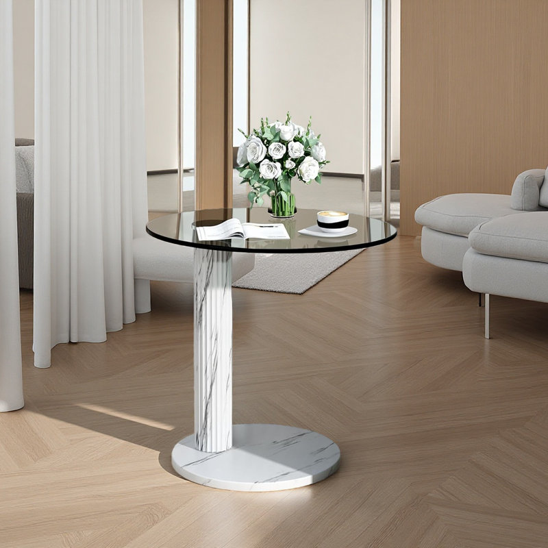 Table d'appoint de 22 pouces pour le verre, table de bout ronde moderne en verre trempé, table basse ronde en verre, petite table convenant au salon, au café, à la maison et au bureau