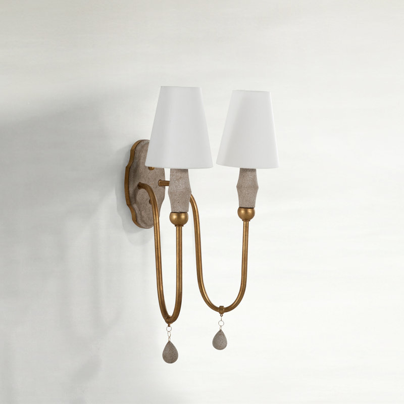 Clay Vintage Gold Double Wall Sconce - 10.75 In. D X 19.5 In. H, 19.5" H x 14" W x 10.75" D, 2 Lights