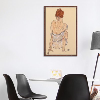 Seated Woman In Underwear, Rear View, 1917 by Egon Schiele - Painting on Canvas