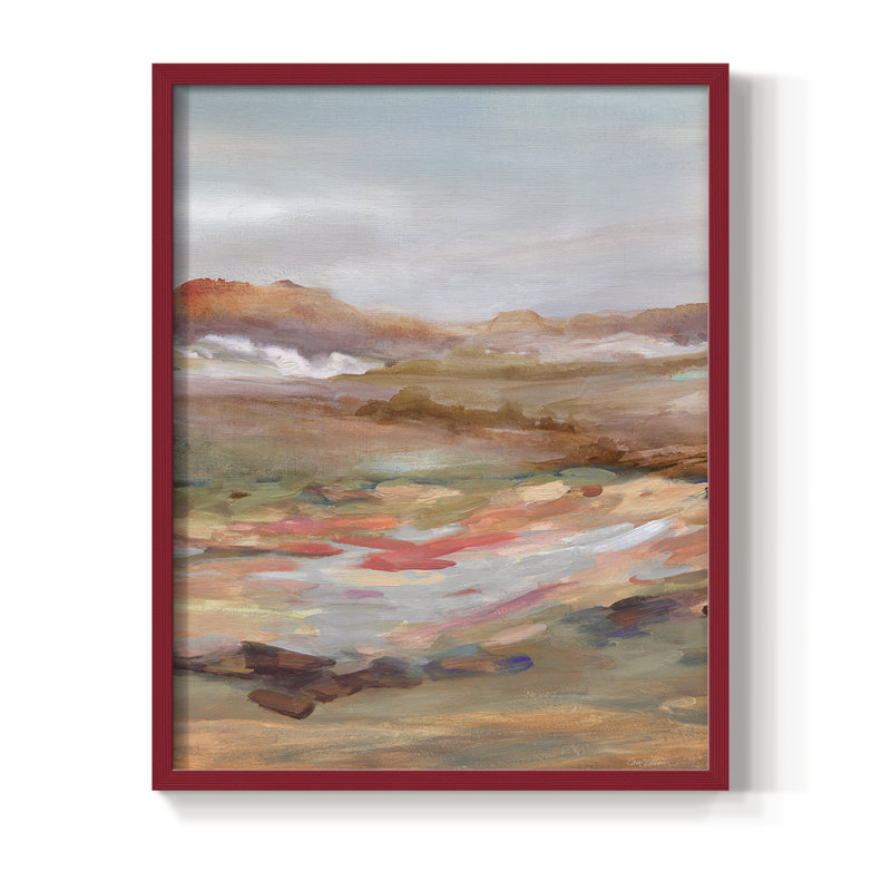 Reproduction encadrée peinte de paysage désertique - bois massif, H 15 po x l 12 po, Rouge