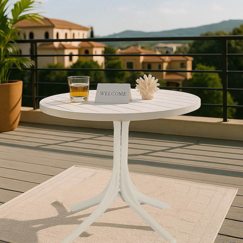 Table ronde moderne en plastique blanc - table de salle à manger intérieure / extérieure de 36 pouces et table basse, table de patio légère en polypropylène toutes saisons pour le jardin, la cour, la cuisine, le camping (blanc)