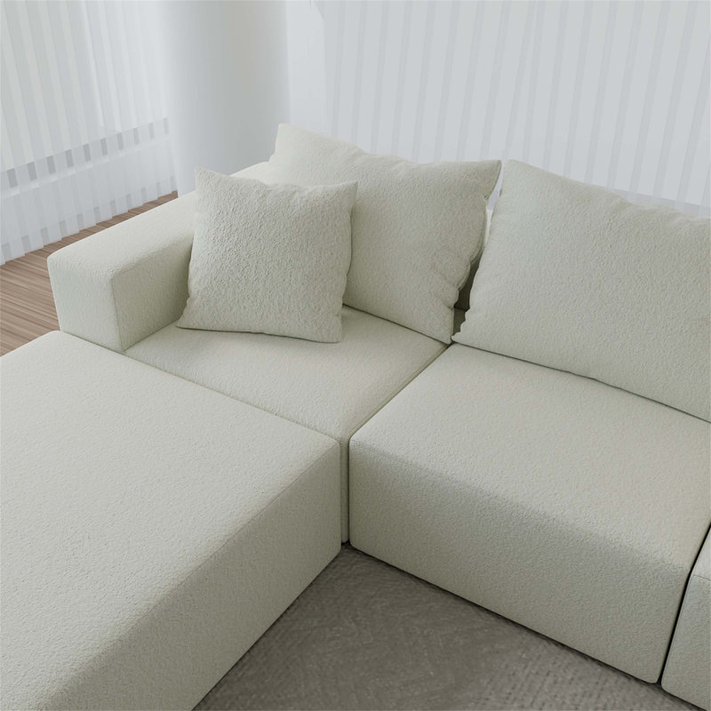 Modular Sectional Sofa with 2 Ottomans, Light Beige Velvet Couch for Living Room, Oversized Chaise and Comfortable Seating