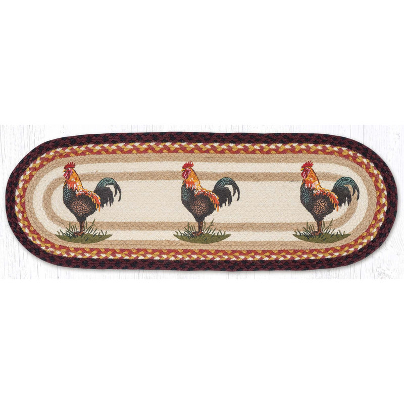Earth Rugs Rustic Rooster Oval Table Runner 36" H, Rustic Rooster