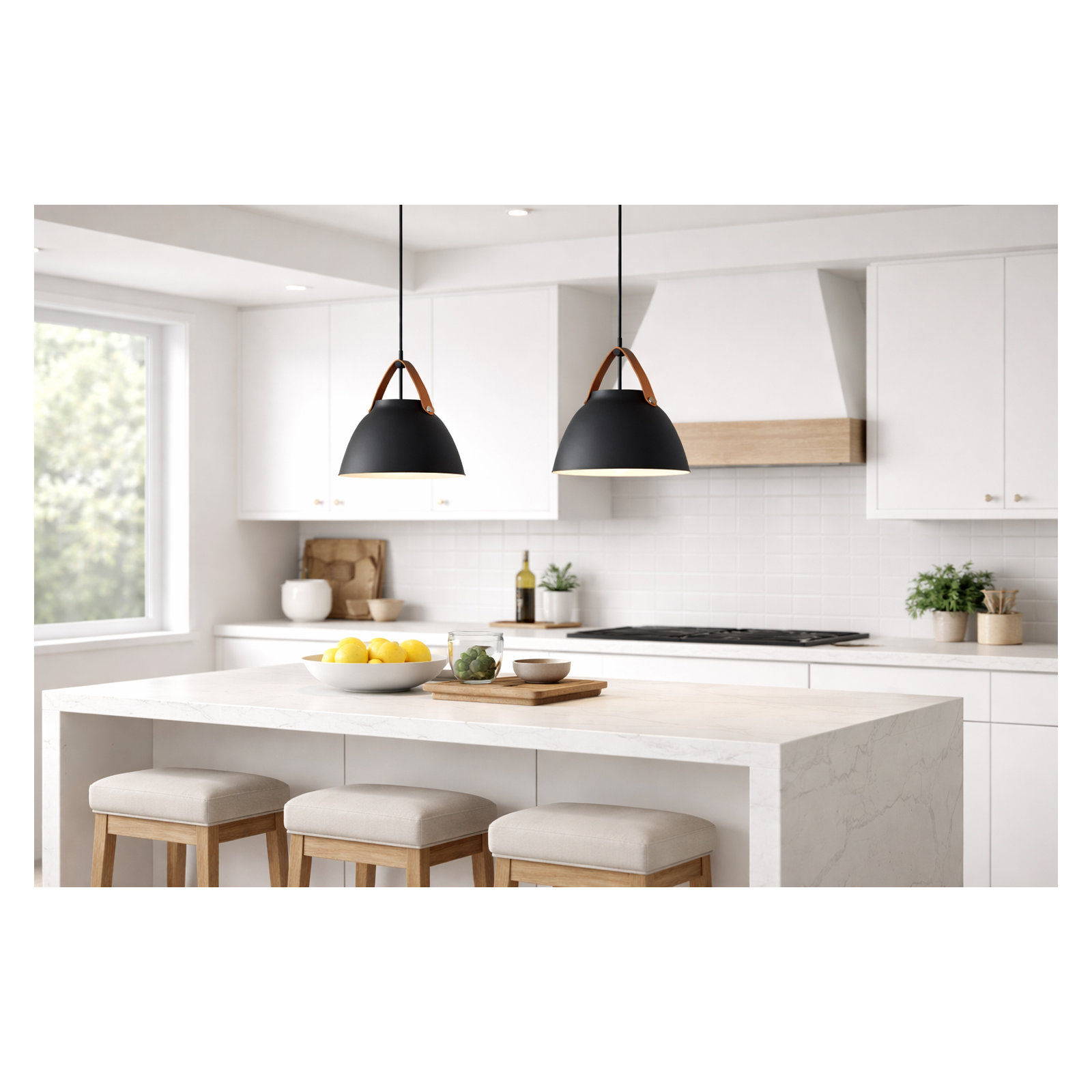 Gianni 1 - Light Single Dome Pendant, 14.5" H x 14.25" W x 14.25" D, Tan Leather/Black