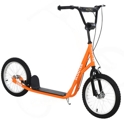 Aosom Youth Scooter Kick Scooter pour enfants de 5 ans et plus avec guidon réglable 16 po roues avant et arrière à double freins gonflables, orange