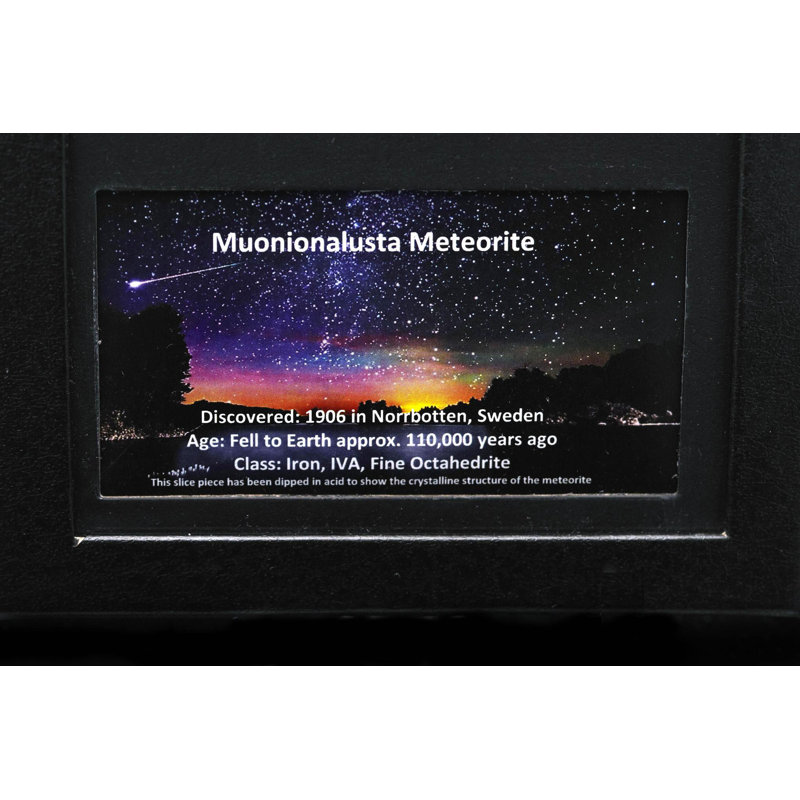 Météorite Muonionalusta - ancien rocher de fer et de nickel dans une boîte de présentation