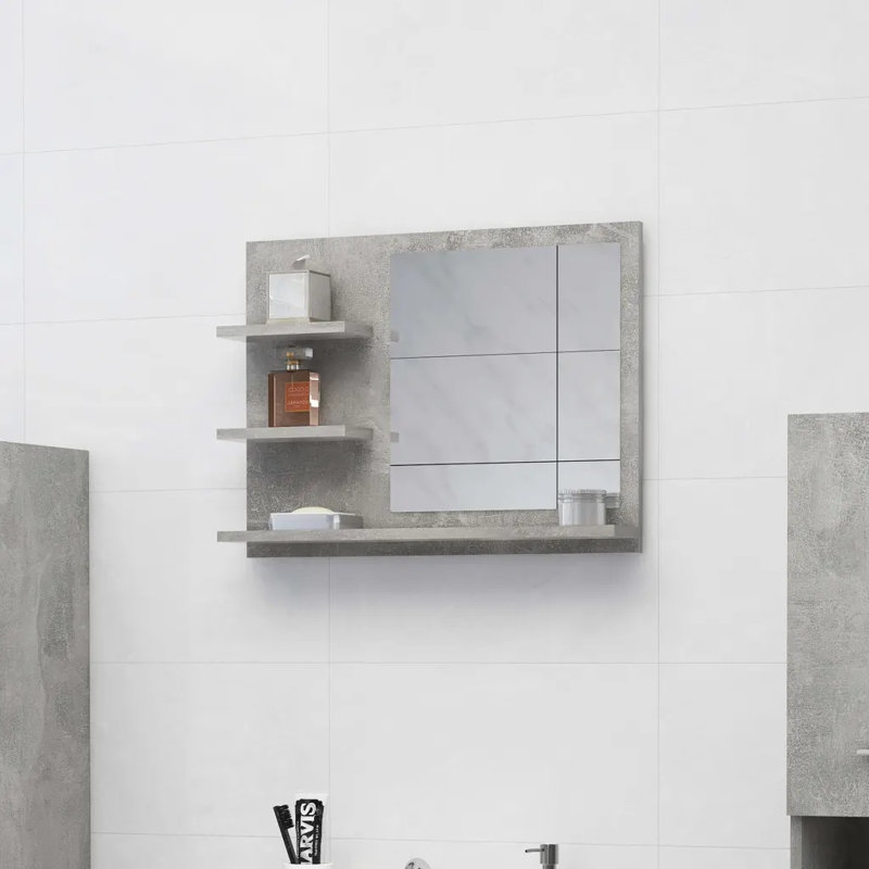 Adji Flat Mirror with Shelves, 45cm x 60cm, Concrete Grey