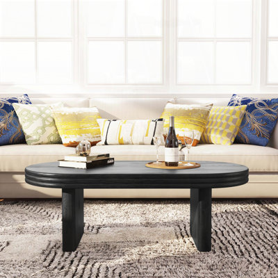 Table basse ovale cannelée - Mid-Century moderne noir, 47,24 po
