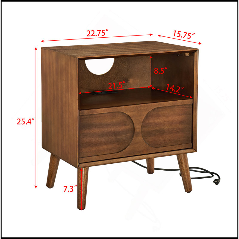 Table de chevet cannelée Mid Century