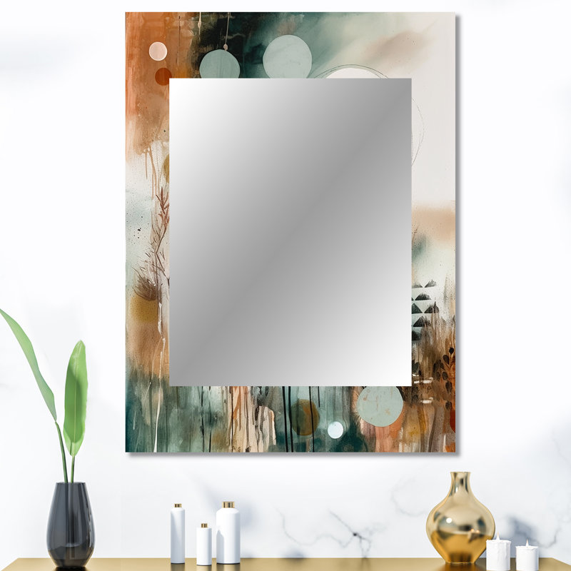 Green And Brown Artistic Liberation I - Boho Feather Decorative Mirror, Traditional Large Wall Mirror, Printed Metal Art