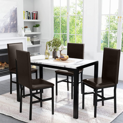 Kaedon 4 - Person Faux Marble Top Four Leg Dining Set
