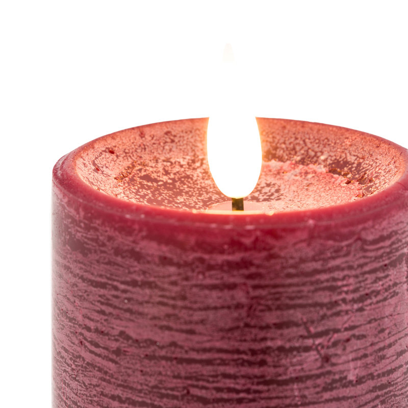 Unscented Flameless Pillar Candle with Plastic Holder, Oxblood
