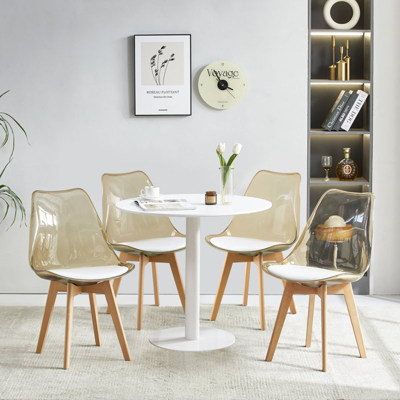 Ensemble de table à manger élégant 5 pièces, table de salle à manger ronde et 4 chaises en plastique avec coussins