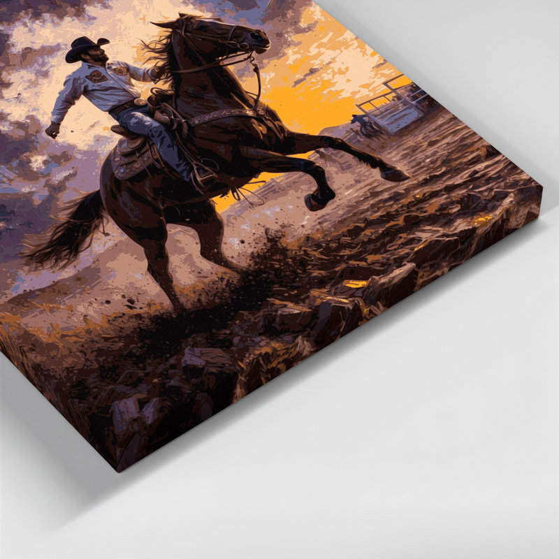 Art mural sur toile, "Southwestern Cowboy Rodeo Scene 84", H 8 po x l 10 po