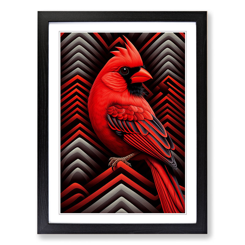 Cardinal Bird Op - Single Picture Frame Print on Wood, Black Framed, 64cm H x 46cm W x 2cm D
