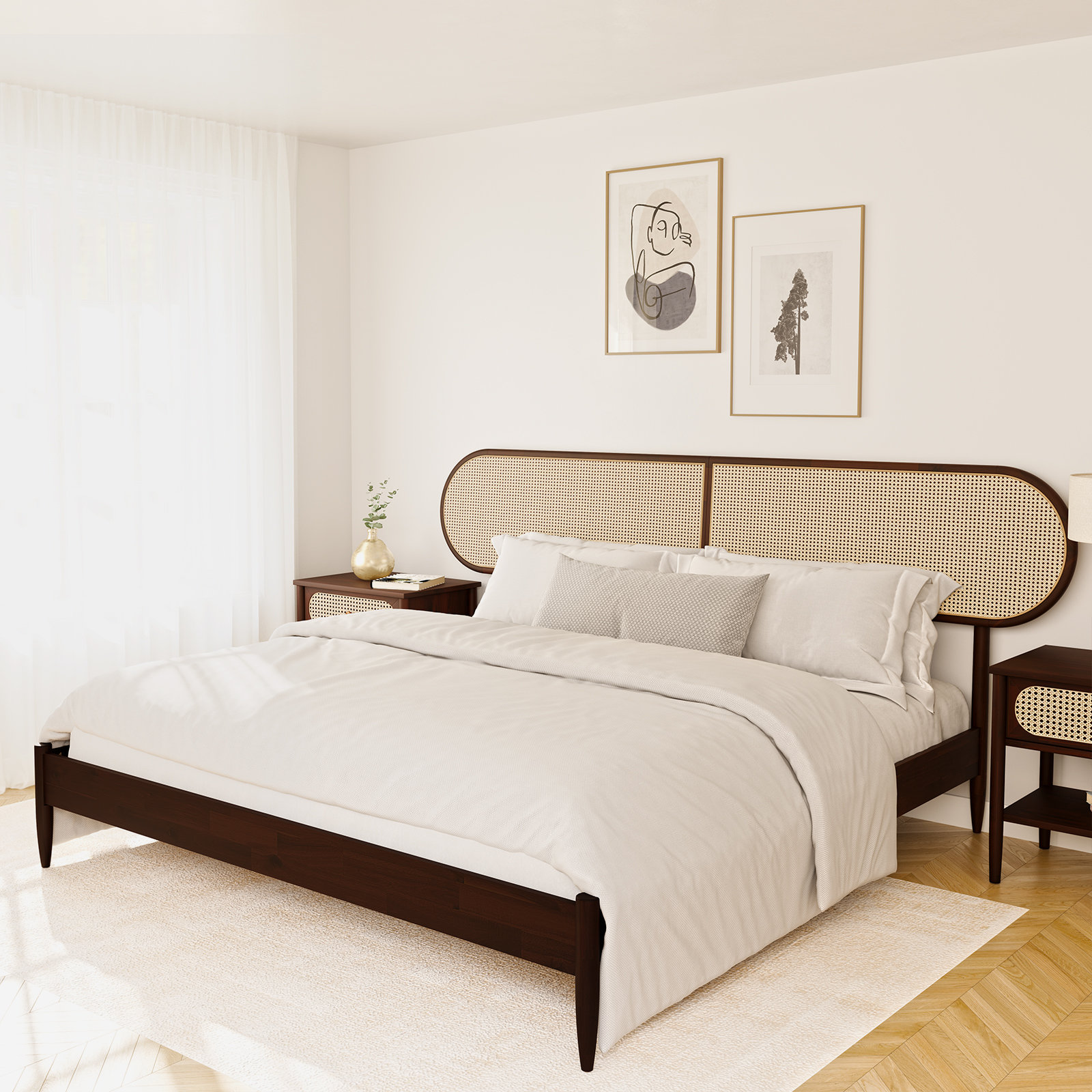 Bay Isle Home™ Modern Queen King Size Bed Frame Solid Wood Headboard & Reviews | Wayfair