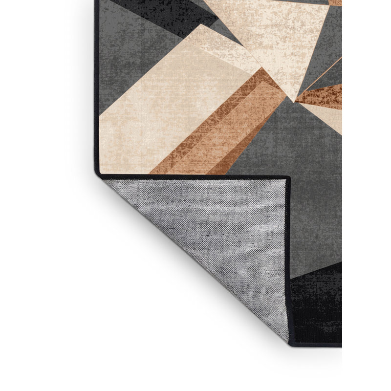 Tapis géométrique moderne lavable à la machine en brun - reliure noire, Rond 3 pi