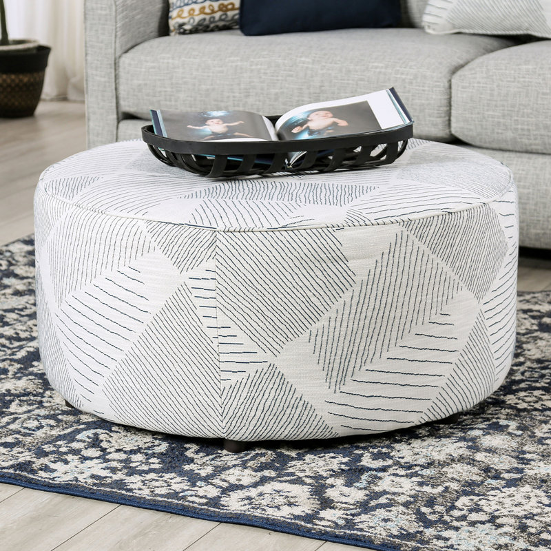Repose-pieds rond transitionnel avec garniture en gris et bleu marine