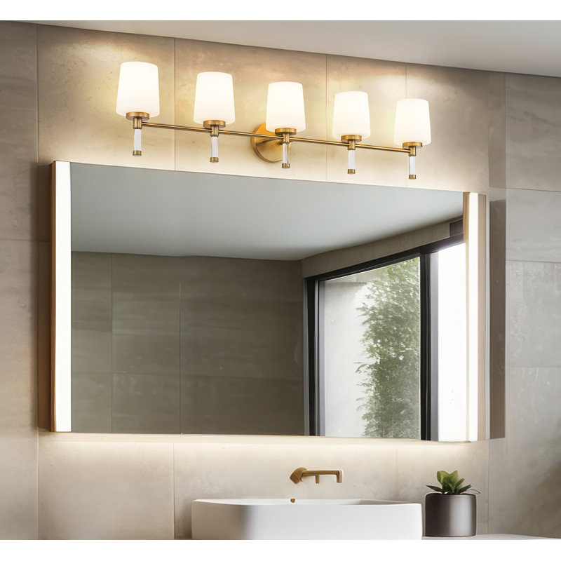 Henri 42 inch Modern Gold 5 Light Vanity, Gold