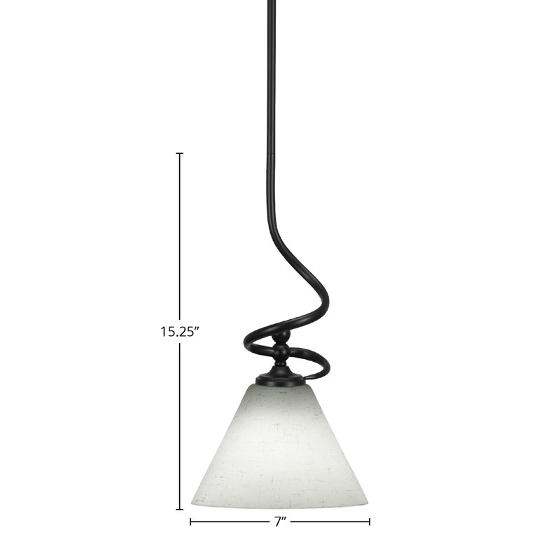 Mini-luminaire suspendu Coretta avec verre mousseline blanc 7 po, Noir mat