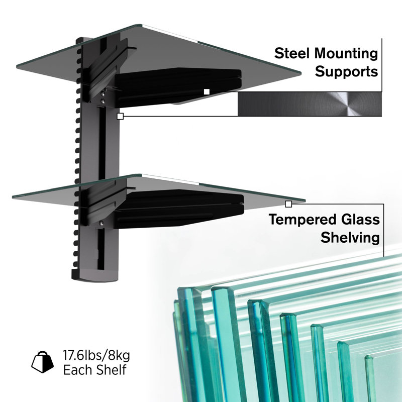 ProMounts Dual Wall AV Component Glass Shelf Holds up to 35.2 lbs