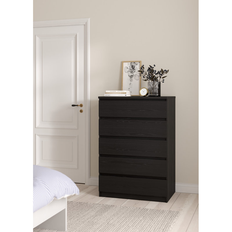 Jada 5 Drawer 30.31" W Chest, Black Wood Grain