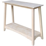 Solid Hardwood Sofa Table With Butcher Block Surface And Shelf, Unfinished