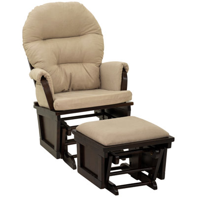 Glider Rocking Chair With Ottoman, Thick Padded Cushion Seating And Wood Base, by Canora Grey