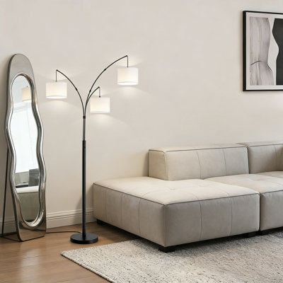 Modern Arc Floor Lamp With Remote Control, 80-Inch Tall 3-Light Standing Lamp With Adjustable Arms, Dimmable 3-Color Temperature Led For Living Room, Bedroom, Or Office