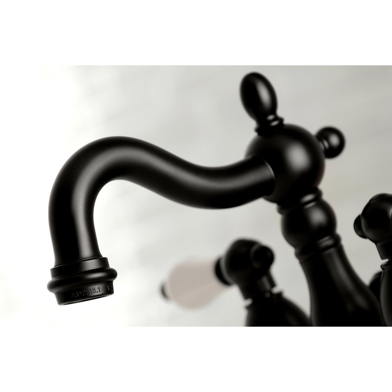 Kingston Brass Heritage Two-Handle 3-Hole Deck Mount 4" Centerset Bathroom Faucet with Plastic Pop-Up, Matte Black