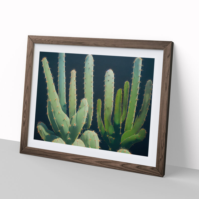 Enthralling Cactus - Single Picture Frame Painting, 46cm H x 64cm W x 2cm D, Walnut 