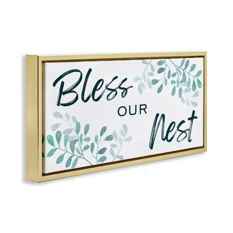 «Bless our Nest with Herbs», art mural encadré flottant doré, design par Marcus Prime, H 14 po x l 31 po