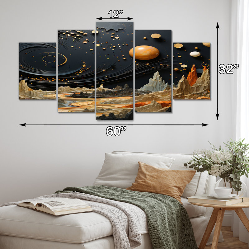 Asteroid Ascendancy Landscape III - Asteroids, art mural sur toile - 5 panneaux