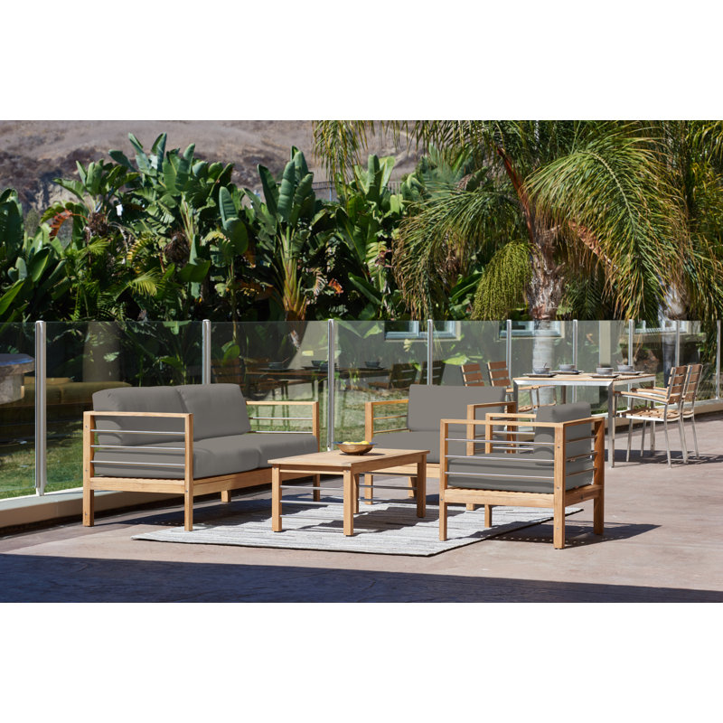 Wherry SoHo Teak Outdoor Club Chair, Canvas Charcoal Sunbrella® Canvas, Teak Blonde