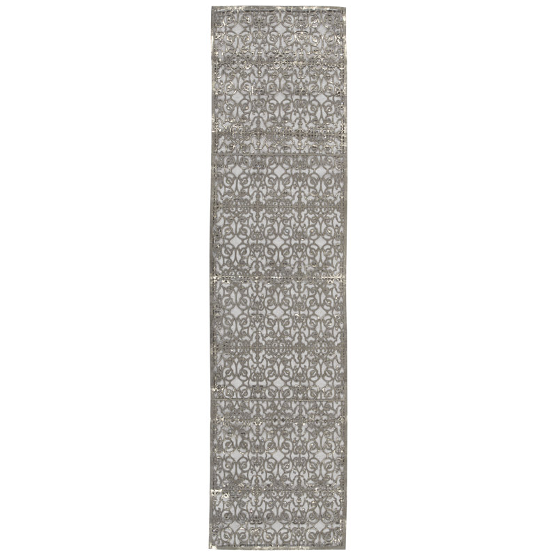 Damron Geometric Table Runner, 95" L x 32" W, Gray