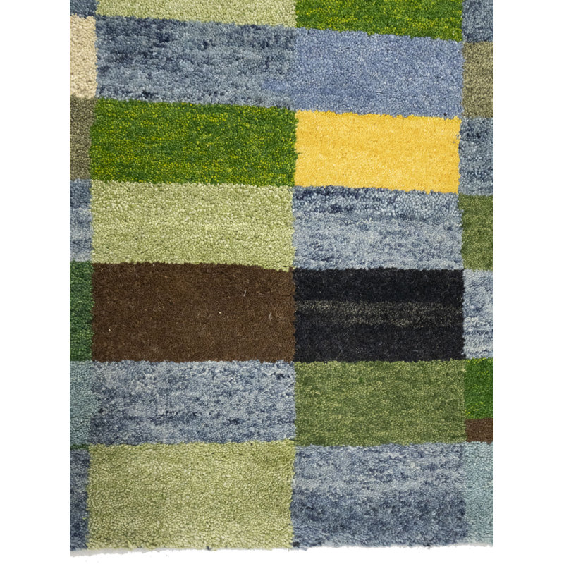 Tapis multicolore à carreaux indo-gabbeh tribal 6 x 8